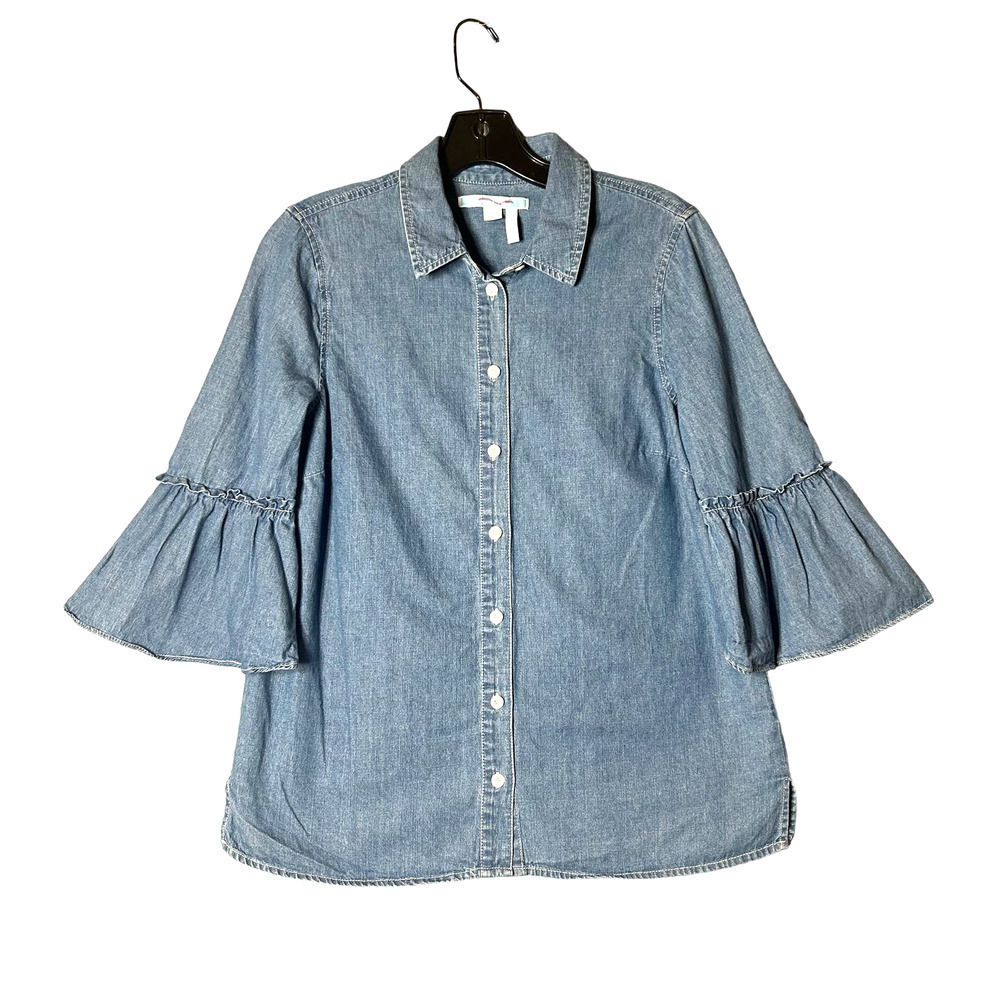 Draper James Top Womens 4 Blue Chambray‎ Bell Sleeve Button Down Top